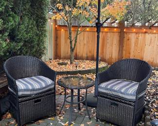 Pair of Black All Weather Wicker Patio Armchairs with Storage