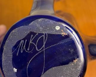 MKG Signed Blue Art Glass Handkerchief Vase