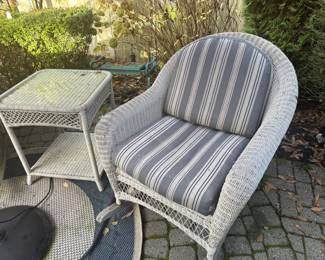 Pair of White Wicker Rocking Arm Chairs
