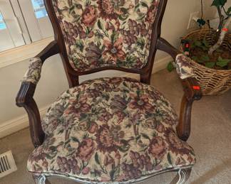 Victorian Style Arm Chair with Floral Tapestry Upholstery