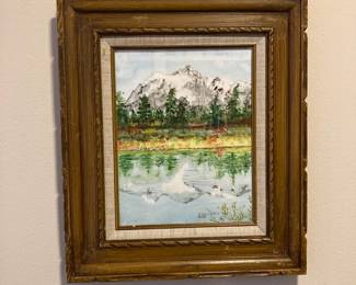 Framed Mountainscape Watercolor Painting Signed Deborah C.