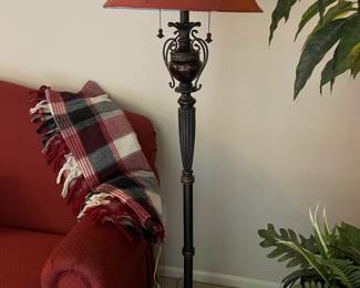 Traditional Style Bronze Tone Floor Lamp with Red Shade
