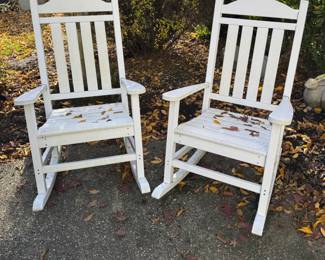 Pair of White Patio Rocking Chairs