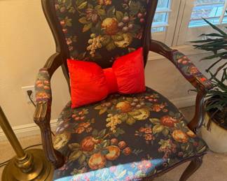 Victorian Style Arm Chair with Fruit Tapestry Upholstery