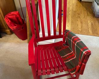 Red Painted Wood Rocking Chair