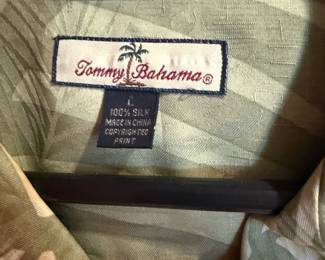 Tommy Bahama 100% Silk Shirt with Green Palm Design –Size Large