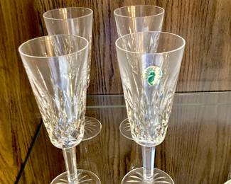 Set of 4 Waterford Crystal Lismore Champagne Flutes