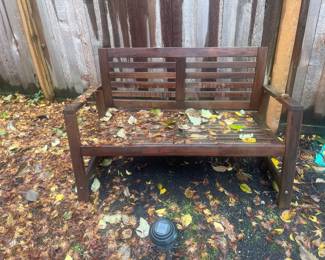 Dark Wood Slat Back Outdoor Bench