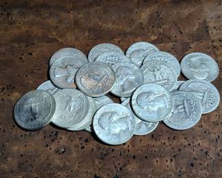Silver quarters.