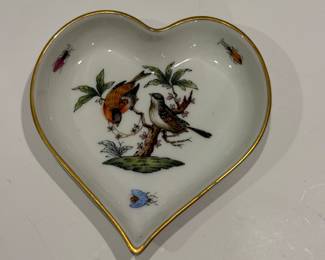 Herend Handpainted Heart-Shaped Dish with Birds and Insects - Asking $149 