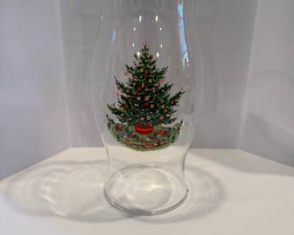 Decorative Glass Hurricane Vase with Christmas Tree Design - Asking $20 