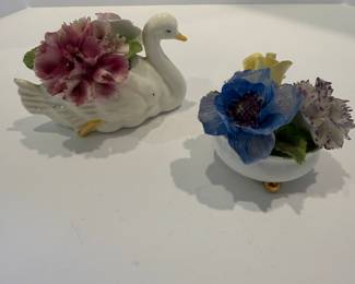 Porcelain Swan and Floral Arrangement Figurines - Asking $20 each 