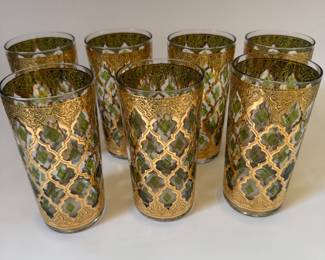 Vintage Moroccan Style Gold and Green Glass Tumblers - $140 for the set.