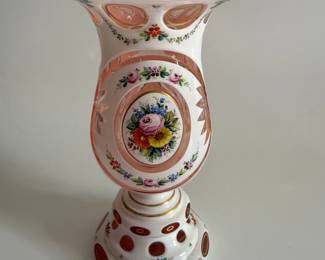 Bohemian Glass Vase with Floral Motifs - Asking $149