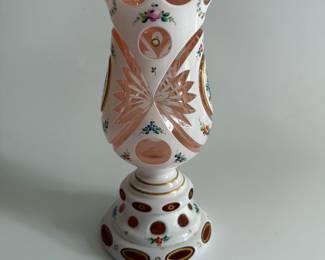 Bohemian Glass Vase with Floral Motifs - Asking $149