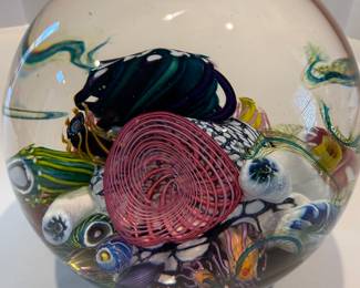 Contemporary Art Glass Paperweight with Multicolored Swirls - Asking $99 