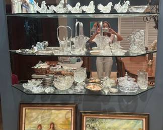 Murano glass birds
Lladro
Cut crystal vases and pitchers
Cut crystal bride baskets
Waterford
Antique spooners
Bull glass
Blinco
Commissioned oils of two boys and 2 girls