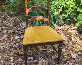 Vtg. ladder back chair with gold velvet seat