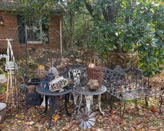 Outdoor tables, chairs, benches, decor 