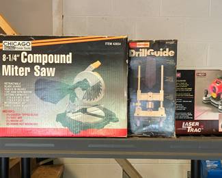 Chicago compound miter saw, Craftsman drill guide & laser trac level