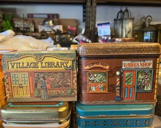 Cheinco Village tin canisters vtg 