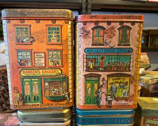 Cheinco Village tin canisters vtg 