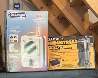 Delonghi heater, Craftsman laminate trimmer 