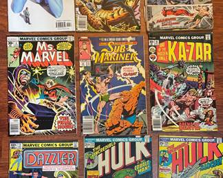 Comics: Mystique, Ms. Marvel, SubMariner, Ka-Zar, Hulk, Dazzler 