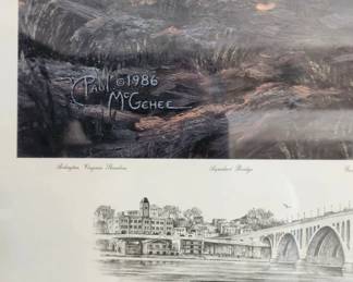 framed, signed Paul McGehee "Old Georgetown on the Potomac" serigraph- ARTIST'S PROOF