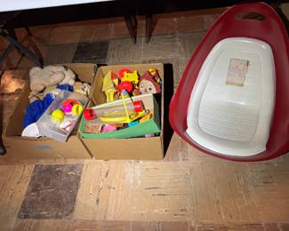 Basement. Down the stairs to the right in the kids and Avon area. under first table