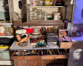 Hoosier cabinet for sale too. Basement. Down the stairs to the left.