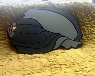 $75–David Marshall signed conch shell mirror (hardware and wire on back)