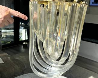 $50–vintage lucite chandelier (not sure if it's in working condition, missing one screw around base, as shown in photo)