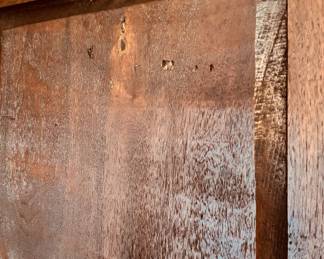 Fantastic antique paneled walnut corner cabinet (detail)...