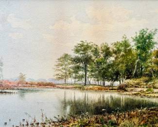 Silas Martin , 1841-1906 (American) Ohio landscape, watercolor (approx. 12"x24") ca. 1870...