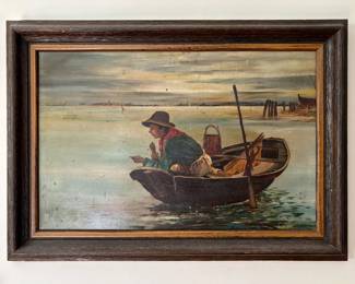 Antique naive oil on artist board painting (approx. 12"x18")...
