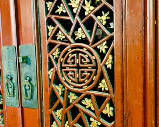 Vintage Chinese red lacquered cabinet (6ft) (detail)...