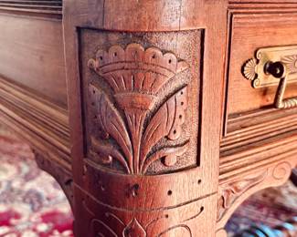 Eastlake Partner's writing table (drawers open or lock on  opposing sides of the table) detail...