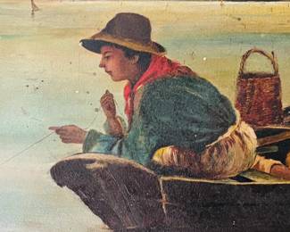 Antique naive oil on artist board painting, approx. 12"x18" (detail)...