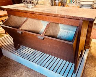 Antique 3 section tin-lined grain/feed bin...