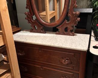 MARBLE TOP DRESSER WITH MIRROR