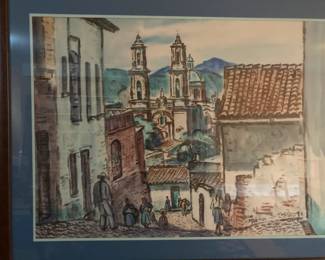 Several 1940s paintings of Mexico scenes by H Larsen