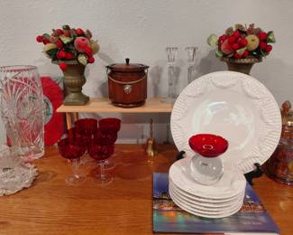 Tiffany&Co. Cake set, Bohemian crystal glasses, lg. Crystal Vase, old biscuit jar