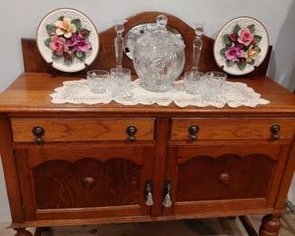 English Sideboard, crystal bowl, capodimonte