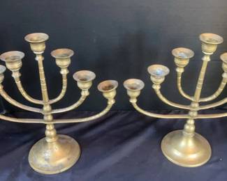 2 Vintage Brass Menorahs