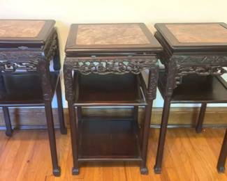 3 Antique Asian Fern Tables W Marble Tops