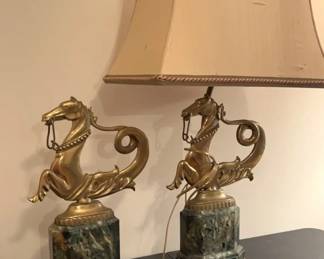 2 Brass Hippocampus Lamps