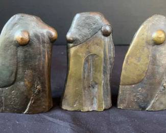 3 Signed Delven Abstract Bronze Sculptures