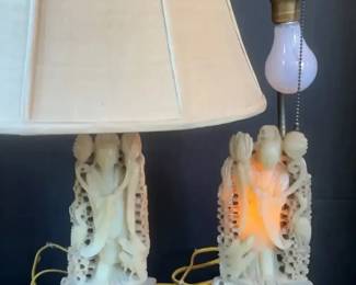 2 Chinese Carved Soapstone Lamps