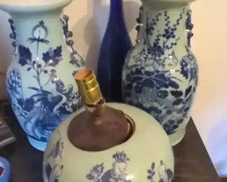 Chinese Cobalt Celadon Vase Set